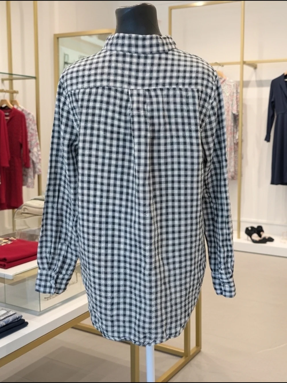 Quince 100% European Linen Plaid Button Down Shirt Women's M Black White - Picture 3 of 9